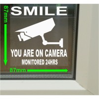 6 x CCTV Smile Closed Circuit Television Stickers for Windows 87mm x 87mm- Security Warning Signs for House, Flat, Business, Property-Self Adhesive Vinyl Sign 